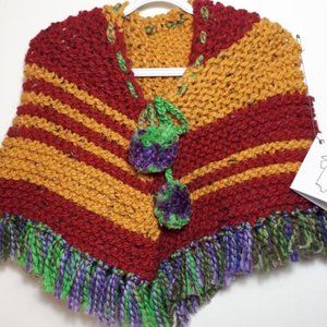 Hand knit Toddler Poncho. Wool blend.